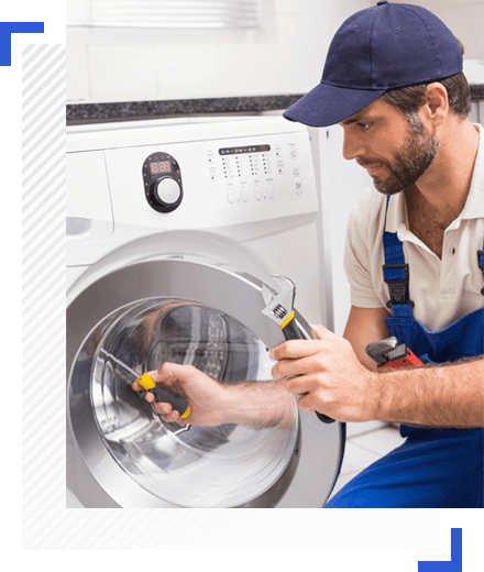 A technician is inspecting the issue with a built in washing machine