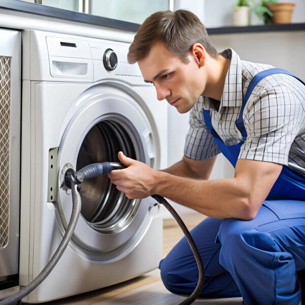 A technician repairing gorenje washing machine